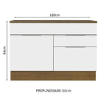 Balcão Cozinha 120 x 60 cm 1 Portas e 2 Gavetas (Com Tampo) Rustic/Branco Stella Madesa