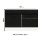 Balcão Gabinete 120 x 60 cm 1 Porta 2 Gavetas Branco/Preto (Com Tampo) Agata Madesa