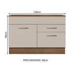 Balcão Gabinete 120 x 60 cm 1 Porta 2 Gavetas Rustic/Crema (Com Tampo) Agata Madesa