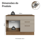 Balcão Gabinete 120 x 60 cm 1 Porta 2 Gavetas Rustic/Crema (Com Tampo) Agata Madesa
