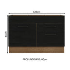 Balcão Gabinete de Pia 120 x 60 cm 1 Porta 2 Gavetas Rustic/Preto (Sem Tampo) Agata Madesa