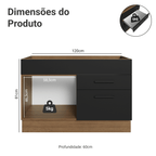 Balcão Gabinete de Pia 120 x 60 cm 1 Porta 2 Gavetas Rustic/Preto (Sem Tampo) Agata Madesa