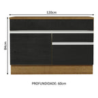 Balcão Gabinete 120 x 60 cm 1 Porta 2 Gavetas Rustic/Preto (Com Tampo) Glamy Madesa