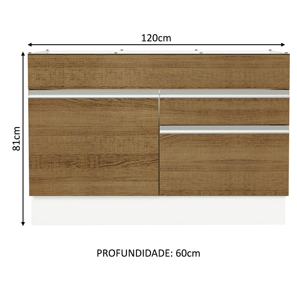 Balcão Gabinete de Pia 120 x 60 cm 1 Porta 2 Gavetas Branco/Rustic (Sem Tampo) Glamy Madesa