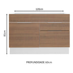 Balcão de Pia Cozinha 120 x 60 cm 1 Porta 2 Gavetas (Sem Tampo) Branco/Rustic Stella Madesa