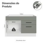 Balcão Gabinete de Pia 120 x 60 cm 1 Porta 2 Gavetas Branco/Cinza (Sem Tampo) Agata Madesa