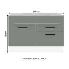 Balcão Gabinete 120 x 60 cm 1 Porta 2 Gavetas Branco/Cinza (Com Tampo) Agata Madesa
