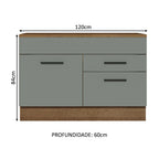 Balcão Gabinete 120 x 60 cm 1 Porta 2 Gavetas Rustic/Cinza (Com Tampo) Agata Madesa