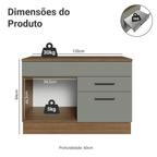 Balcão Gabinete 120 x 60 cm 1 Porta 2 Gavetas Rustic/Cinza (Com Tampo) Agata Madesa