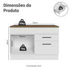Balcão de Cozinha 120 x 60 cm 2 Portas 1 Gaveta Branco Tampo Rustic Agata Madesa