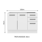 Balcão Gabinete de Pia Madesa Agata 120 x 60 cm 2 Portas e 3 Gavetas (Sem Tampo) Branco