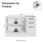 Balcão Gabinete de Pia Madesa Agata 120 x 60 cm 2 Portas e 3 Gavetas (Sem Tampo) Branco