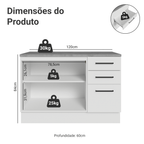 Balcão Cozinha 120 x 60 cm 2 Portas e 3 Gavetas (Com Tampo) Branco Agata Madesa