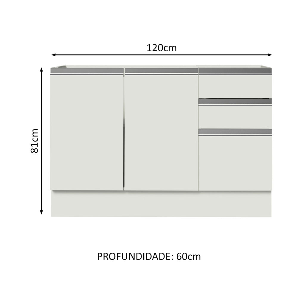 Balcão Gabinete de Pia Madesa Glamy 120 x 60 cm 2 Portas e 3 Gavetas (Sem Tampo) Branco