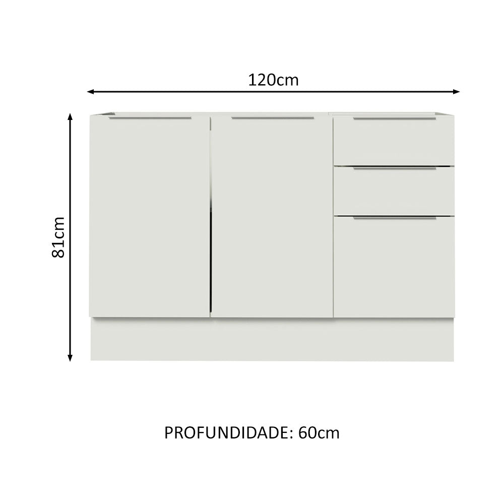 Balcão Gabinete de Pia Madesa Stella 120 x 60 cm 2 Portas e 3 Gavetas (Sem Tampo) Branco