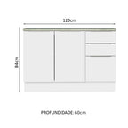 Balcão Cozinha 120 x 60 cm 2 Portas e 3 Gavetas (Com Tampo) Branco Stella Madesa