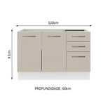 Balcão Gabinete de Pia 120 x 60 cm 2 Portas e 3 Gavetas (Sem Tampo) Branco/Crema Agata Madesa