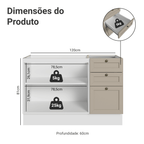 Balcão de Pia 120 x 60 cm 2 Portas 3 Gavetas (Sem Tampo) Branco/Crema Vik Madesa