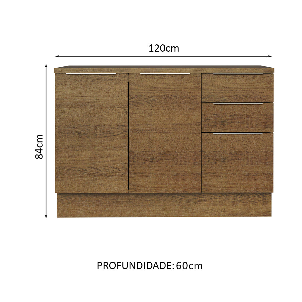 Balcão Cozinha 120 x 60 cm 2 Portas e 3 Gavetas (Com Tampo) Rustic Stella Madesa