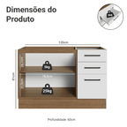 Balcão Gabinete de Pia Madesa Agata 120 x 60 cm 2 Portas e 3 Gavetas (Sem Tampo) Rustic/Branco