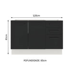 Balcão Gabinete de Pia Madesa Agata 120 x 60 cm 2 Portas e 3 Gavetas (Sem Tampo) Branco/Preto