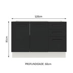Balcão Gabinete de Pia Madesa Agata 120 x 60 cm 2 Portas e 3 Gavetas (Sem Tampo) Branco/Preto