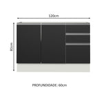 Balcão Gabinete de Pia Madesa Glamy 120 x 60 cm 2 Portas e 3 Gavetas (Sem Tampo) Branco/Preto