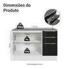 Balcão de Cozinha 120 x 60 cm 2 Portas 3 Gavetas (Com Tampo) Branco/Preto Lux Madesa