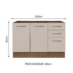 Balcão Gabinete de Pia 120 x 60 cm 2 Portas e 3 Gavetas (Sem Tampo) Rustic/Crema Agata Madesa