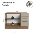 Balcão Gabinete de Pia 120 x 60 cm 2 Portas e 3 Gavetas (Sem Tampo) Rustic/Crema Agata Madesa