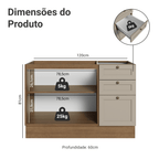 Balcão de Pia 120 x 60 cm 2 Portas 3 Gavetas (Sem Tampo) Rustic/Crema Vik Madesa