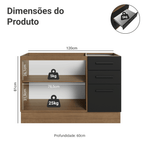 Balcão Gabinete de Pia Madesa Agata 120 x 60 cm 2 Portas e 3 Gavetas (Sem Tampo) Rustic/Preto