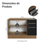Balcão Gabinete de Pia 120 x 60 cm 2 Portas 3 Gavetas (Sem Tampo) Rustic/Preto Lux Madesa
