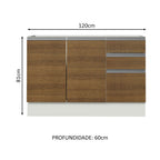Balcão Gabinete de Pia Madesa Glamy 120 x 60 cm 2 Portas e 3 Gavetas (Sem Tampo) Branco/Rustic