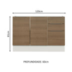 Balcão Gabinete de Pia Madesa Stella 120 x 60 cm 2 Portas e 3 Gavetas (Sem Tampo) Branco/Rustic