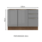 Balcão Gabinete de Pia 120 cm 2 Portas 3 Gavetas (Sem Tampo) Rustic/Cinza Lux Madesa