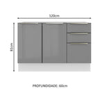 Balcão Gabinete de Pia 120 x 60 cm 2 Portas 3 Gavetas (Sem Tampo) Branco/Cinza Lux Madesa