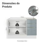 Balcão Gabinete de Pia 120 x 60 cm 2 Portas 3 Gavetas (Sem Tampo) Branco/Cinza Lux Madesa