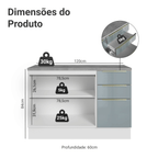 Balcão de Cozinha 120 x 60 cm 2 Portas 3 Gavetas (Com Tampo) Branco/Cinza Lux Madesa
