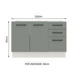 Balcão Gabinete de Pia Madesa Agata 120 x 60 cm 2 Portas e 3 Gavetas (Sem Tampo) Branco/Cinza