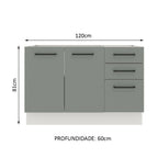 Balcão Gabinete de Pia Madesa Agata 120 x 60 cm 2 Portas e 3 Gavetas (Sem Tampo) Branco/Cinza