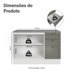Balcão de Cozinha 120 x 60 cm 2 Portas 3 Gavetas (Com Tampo) Branco/Cinza Vik Madesa