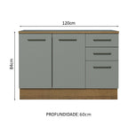 Balcão Cozinha 120 x 60 cm 2 Portas e 3 Gavetas (Com Tampo) Rustic/Cinza Agata Madesa