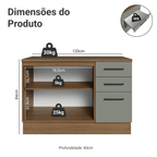 Balcão Cozinha 120 x 60 cm 2 Portas e 3 Gavetas (Com Tampo) Rustic/Cinza Agata Madesa