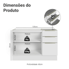 Balcão Gabinete de Pia 120 x 60 cm 2 Portas 3 Gavetas (Sem Tampo) Branco/Branco Veludo Lux Madesa