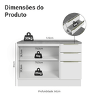 Balcão de Cozinha 120 x 60 cm 2 Portas 3 Gavetas (Com Tampo) Branco/Branco Veludo Lux Madesa