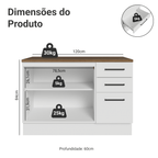 Balcão de Cozinha 120 x 60 cm 2 Portas 3 Gavetas Branco Tampo Rustic Agata Madesa