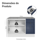 Balcão de Cozinha 120 x 60 cm 2 Portas 3 Gavetas (Com Tampo) Branco/Azul Vik Madesa