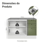Balcão de Cozinha 120 x 60 cm 2 Portas 3 Gavetas (Com Tampo) Branco/Verde Vik Madesa