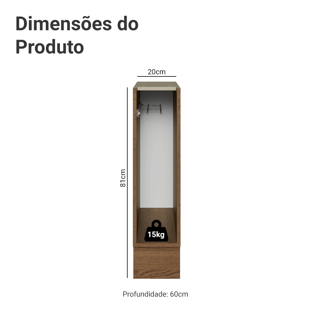 Balcão Porta-Pano 20 x 60 cm (Sem Tampo) para Cozinhas Rustic Madesa